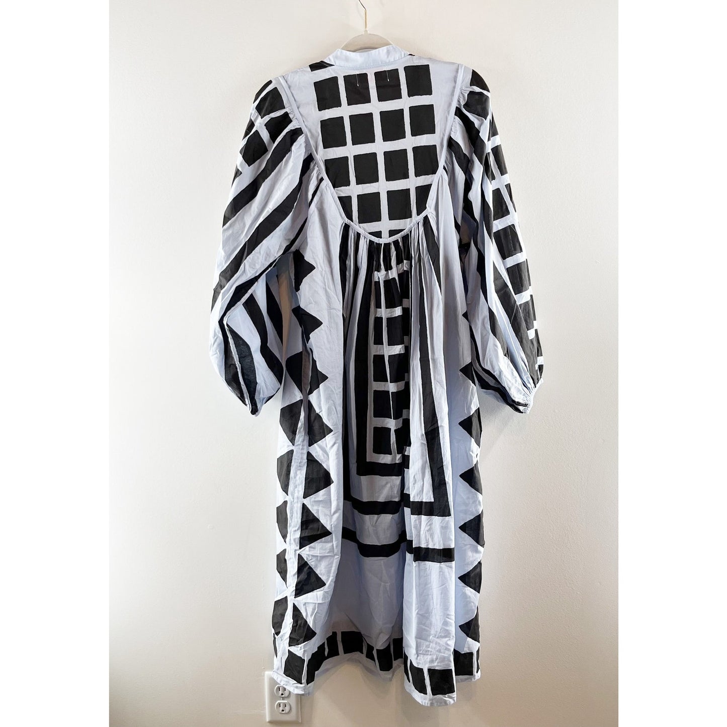 Anthropologie Kinga Csilla Geo Tunic Cotton Midi Dress Blue Black Medium