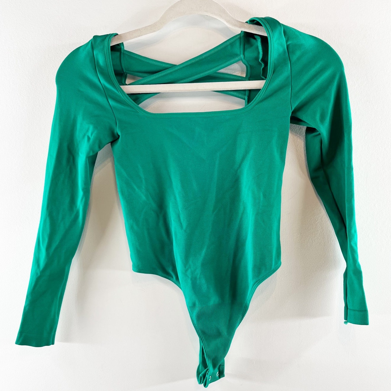Anthropologie The Viviette Long Sleeve Strappy Back Bodysuit Green XXS / XS