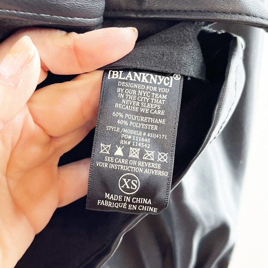 Blank NYC Puff Sleeve Faux Leather Snap Button Front Shirt Black XS