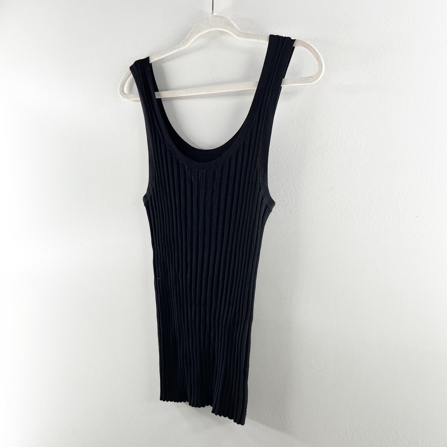 Veronica Beard Sandra Scoop Neck Ribbed Sleeveless Tank Top Black Large