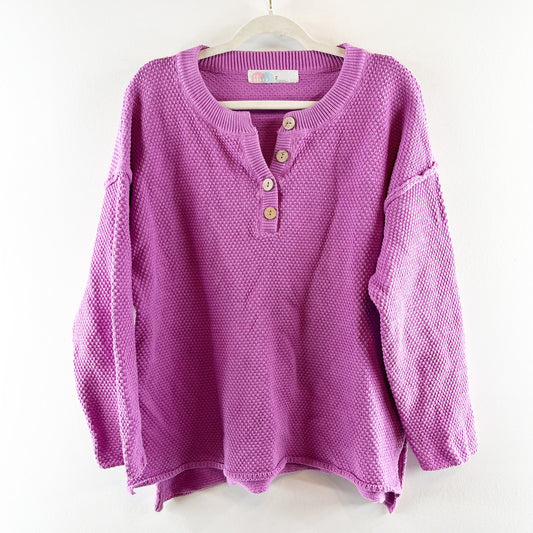 Free People Beach Hailee Henley Waffle Knit Long Sleeve Sweater Pink Purple M