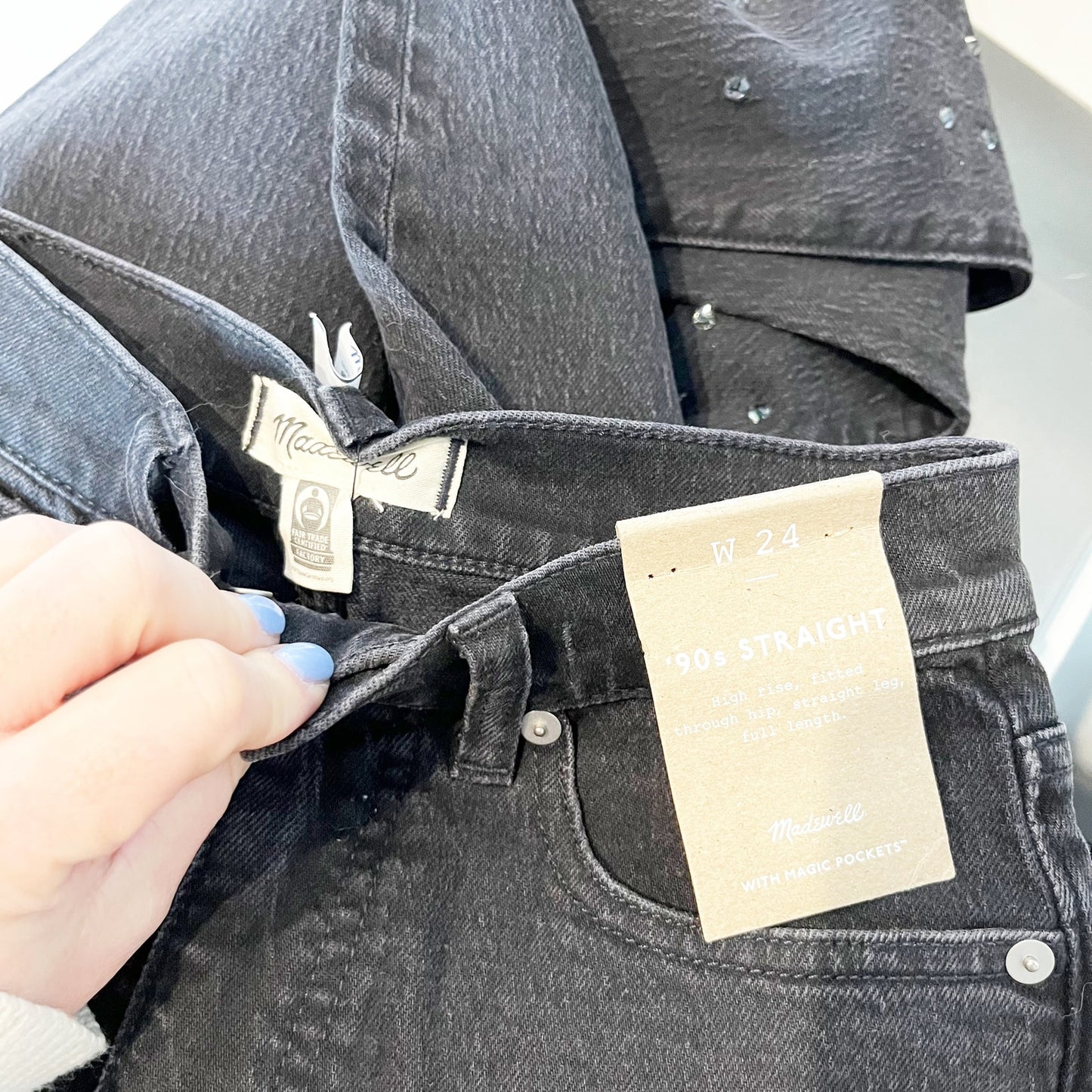 Madewell The 90s Straight Leg High Rise Jeans Rhinestone Studded Black 24 / 00