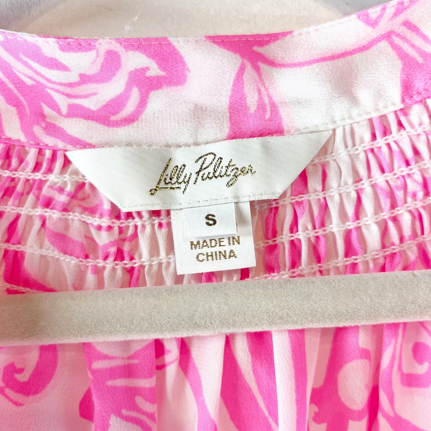Lilly Pulitzer Elsa Silk Long Sleeve Tropical Print Blouse Top Pink White Small