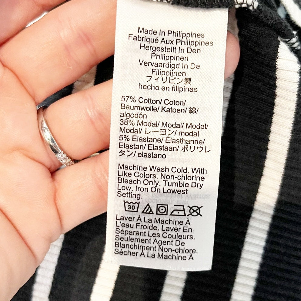 J. Crew Striped Vintage Rib Knit Cross-Back Tank Midi Dress Black White Small