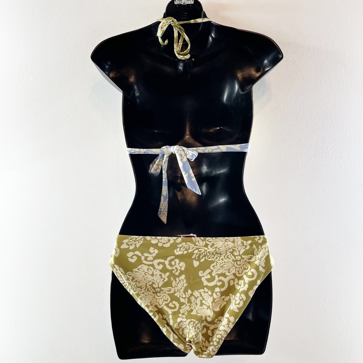 Lucky Brand Floral Halter Neck Bikini Top & Bikini Bottom Bathing Suit Green M
