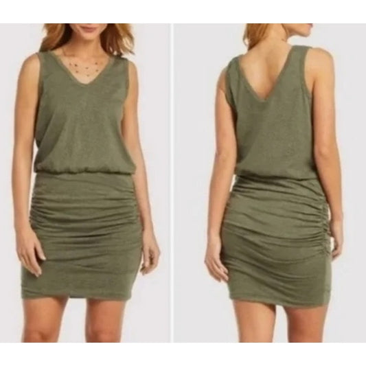 Sundry Jersey Ruched Mini Tank Dress Olive Green 0 / XS