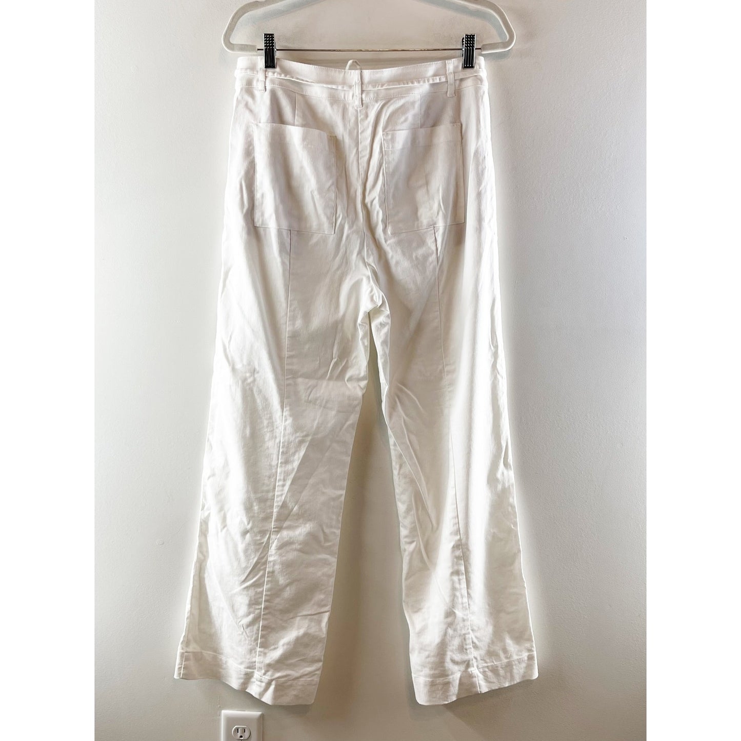LOFT High Rise Drawstring Waist Wide Leg Trouser Pants White 10
