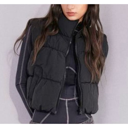 Divided H&M Cropped Full Zip Puffer Vest Black XS