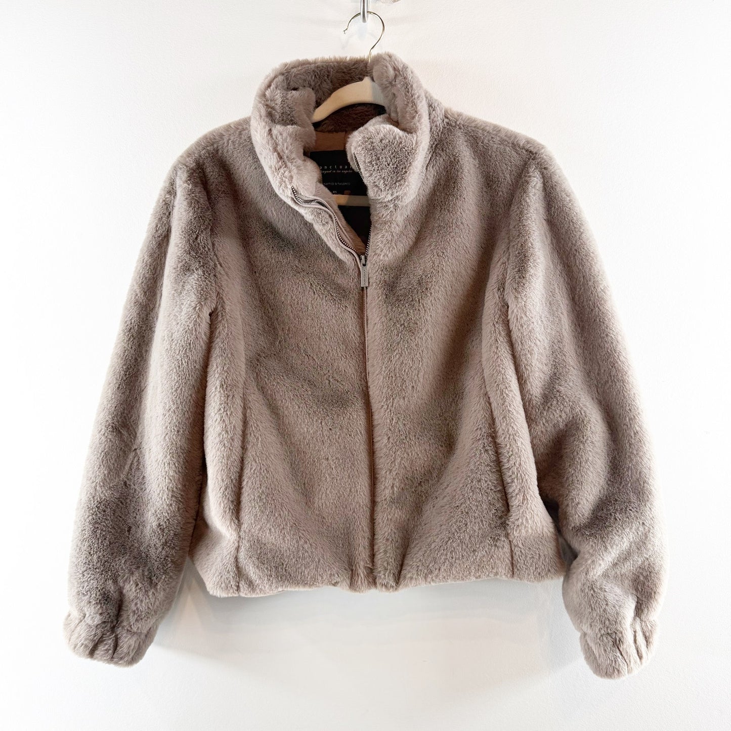 Sanctuary Lux Faux Fur Full Zip Bomber Coat Jacket Brown XS