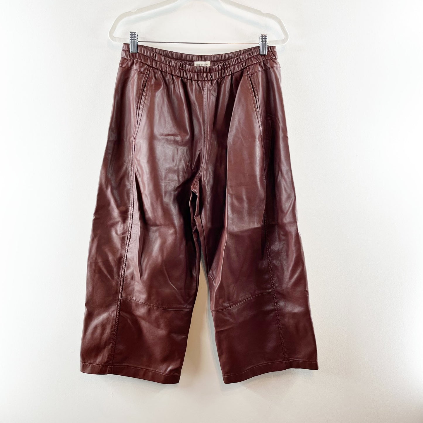 Pilcro Anthropologie The Breaker Cropped Wide Leg Faux Leather Pants Burgundy MP