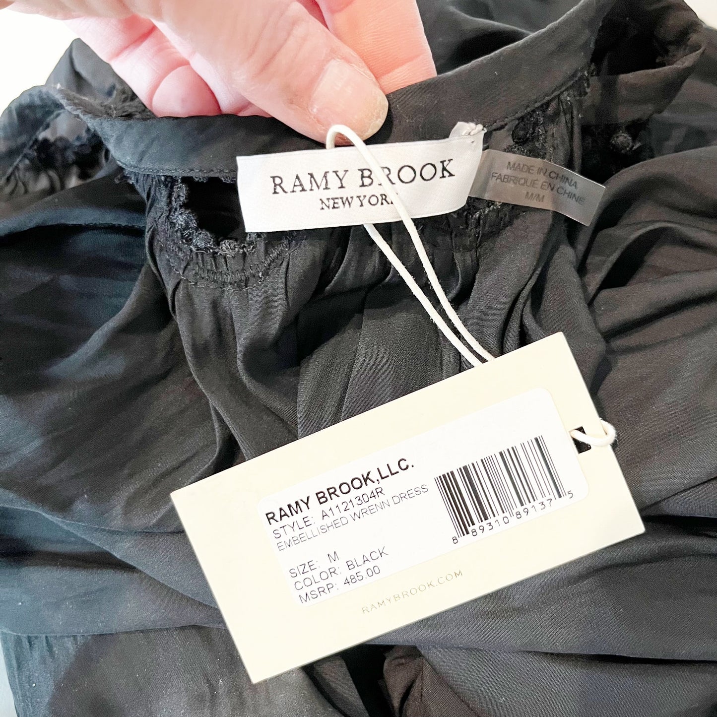 Ramy Brook Wrenn Flutter Sleve Smocked Waist Midi Dress Black Medium