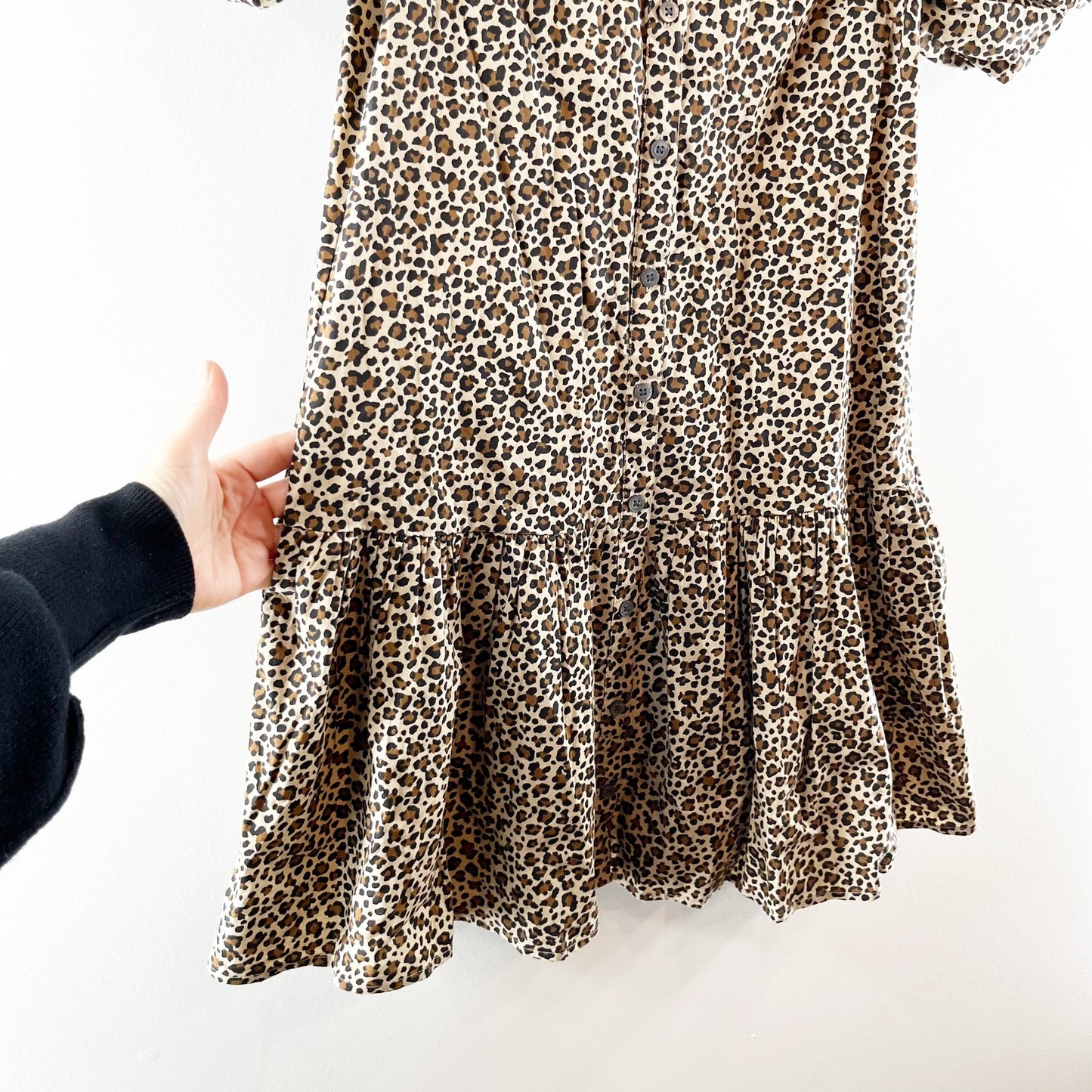 J. Crew Bubble Short Puff Sleeve Button Up Drop Waist Leopard Print Mini Dress