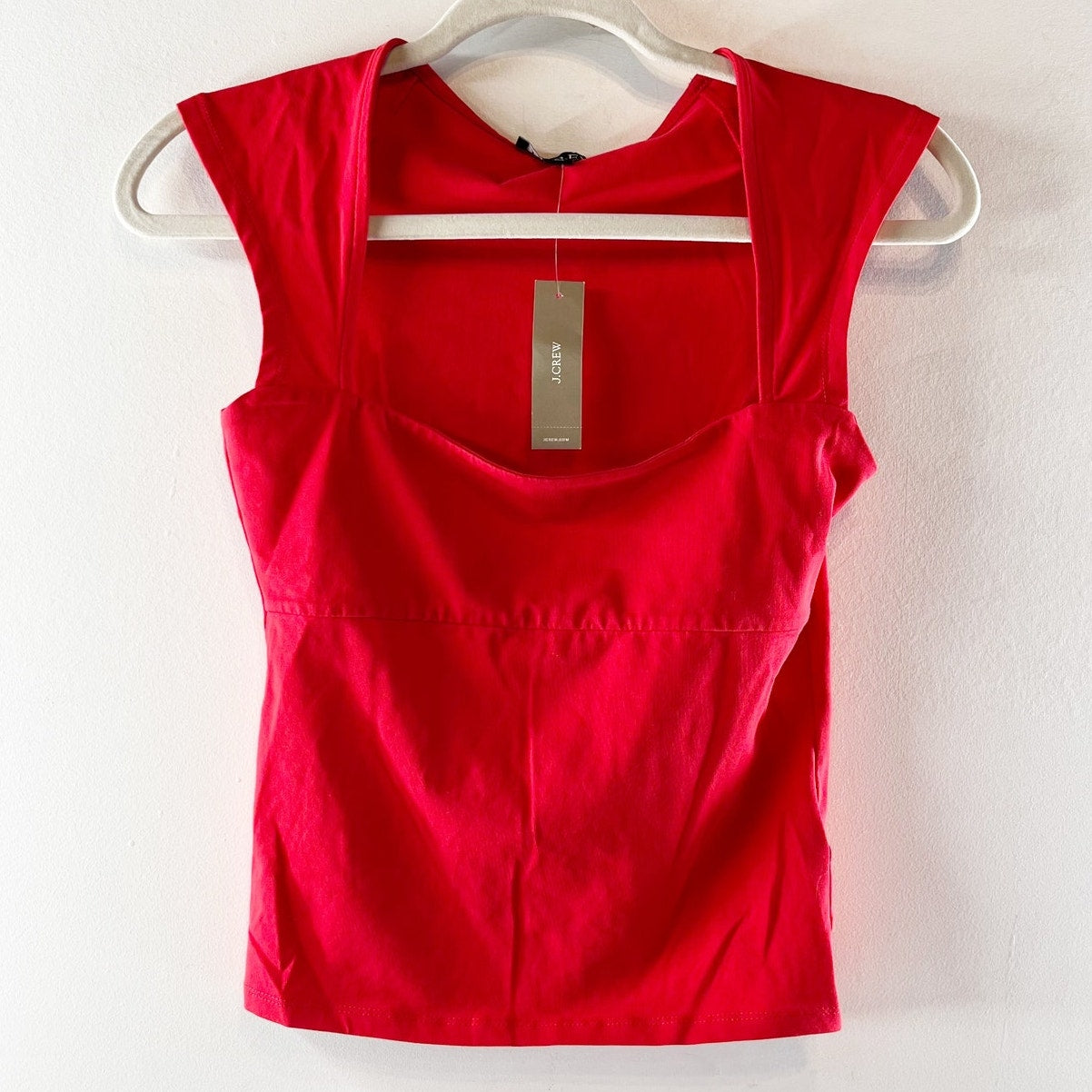 J. Crew Square Neck Cap Sleeve Top in Red XS