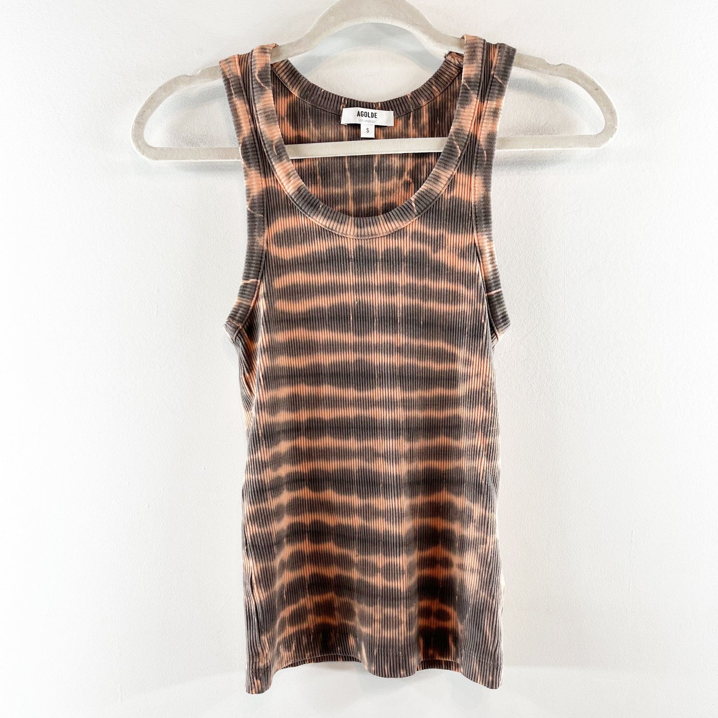 Agolde Poppy Cotton Blend Tie-Dye Sleeveless Racerback Tank Top Brown Small