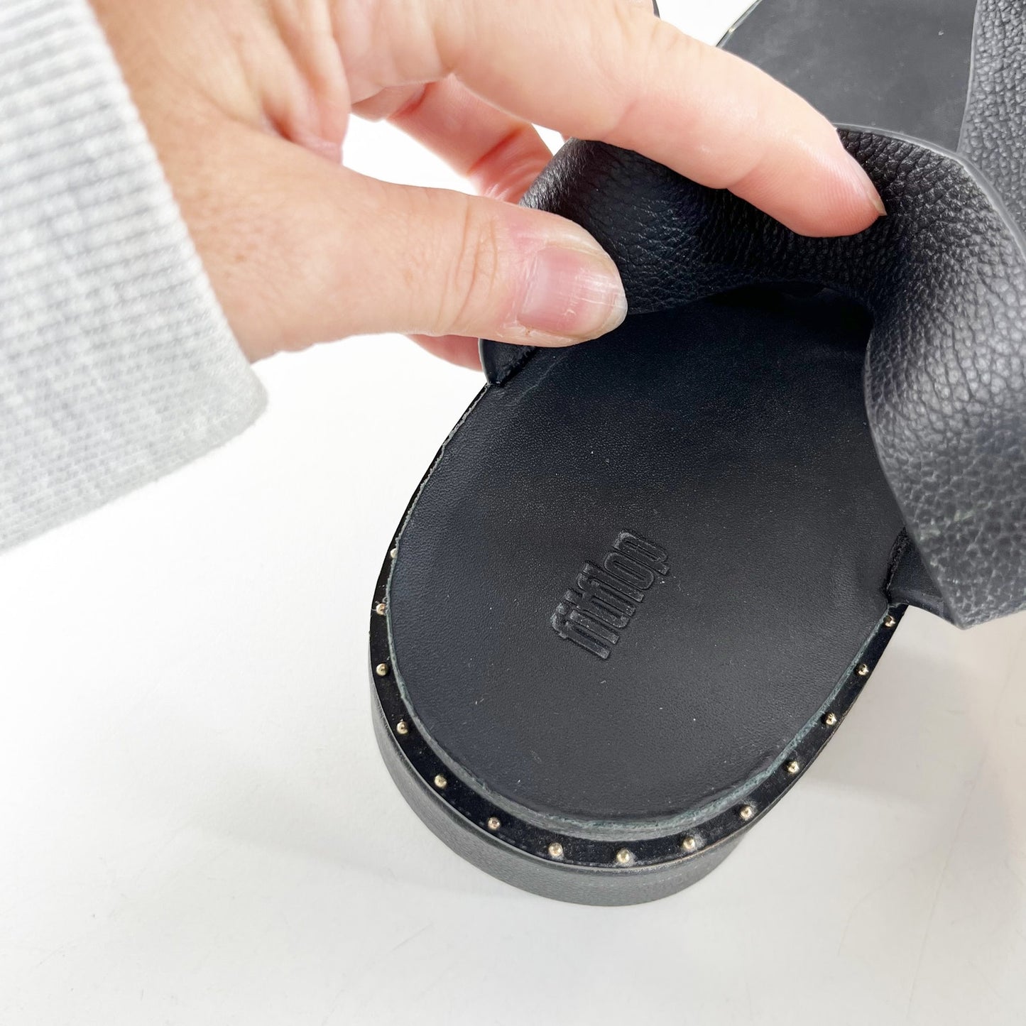 FitFlop GEN-FF Max Buckle Tumbled Leather Thick Sole Slingback Sandal Black 7