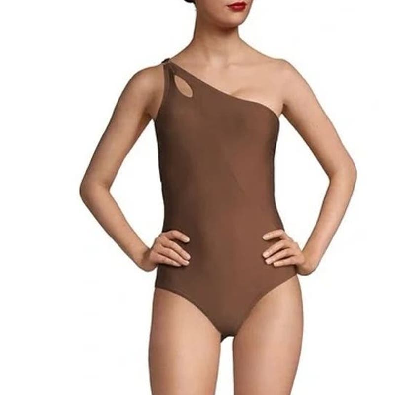 Lands' End One Shoulder Asymmetrical One Piece Swimsuit Bathing Suit Brown 18