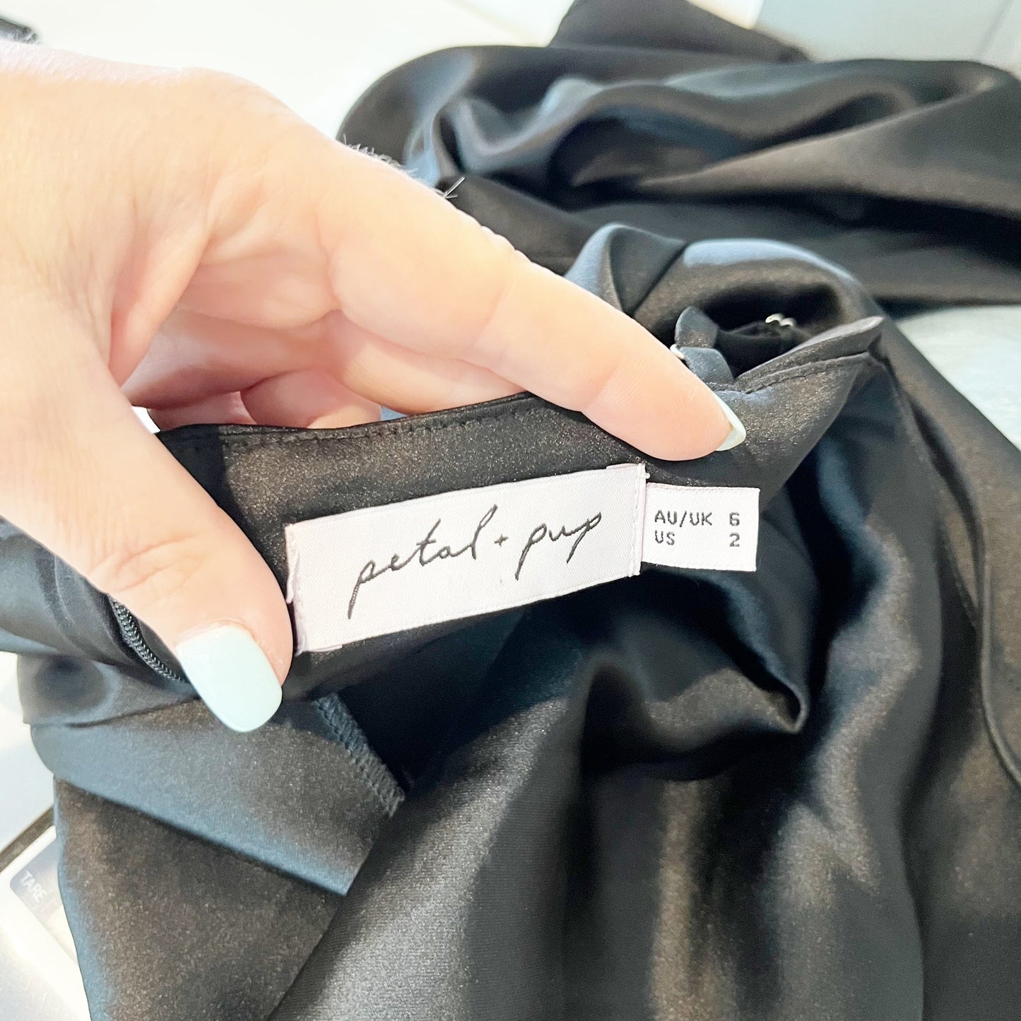 Petal & Pup Satin Asymmetrical One Shoulder Cocktail Maxi Dress Black 2