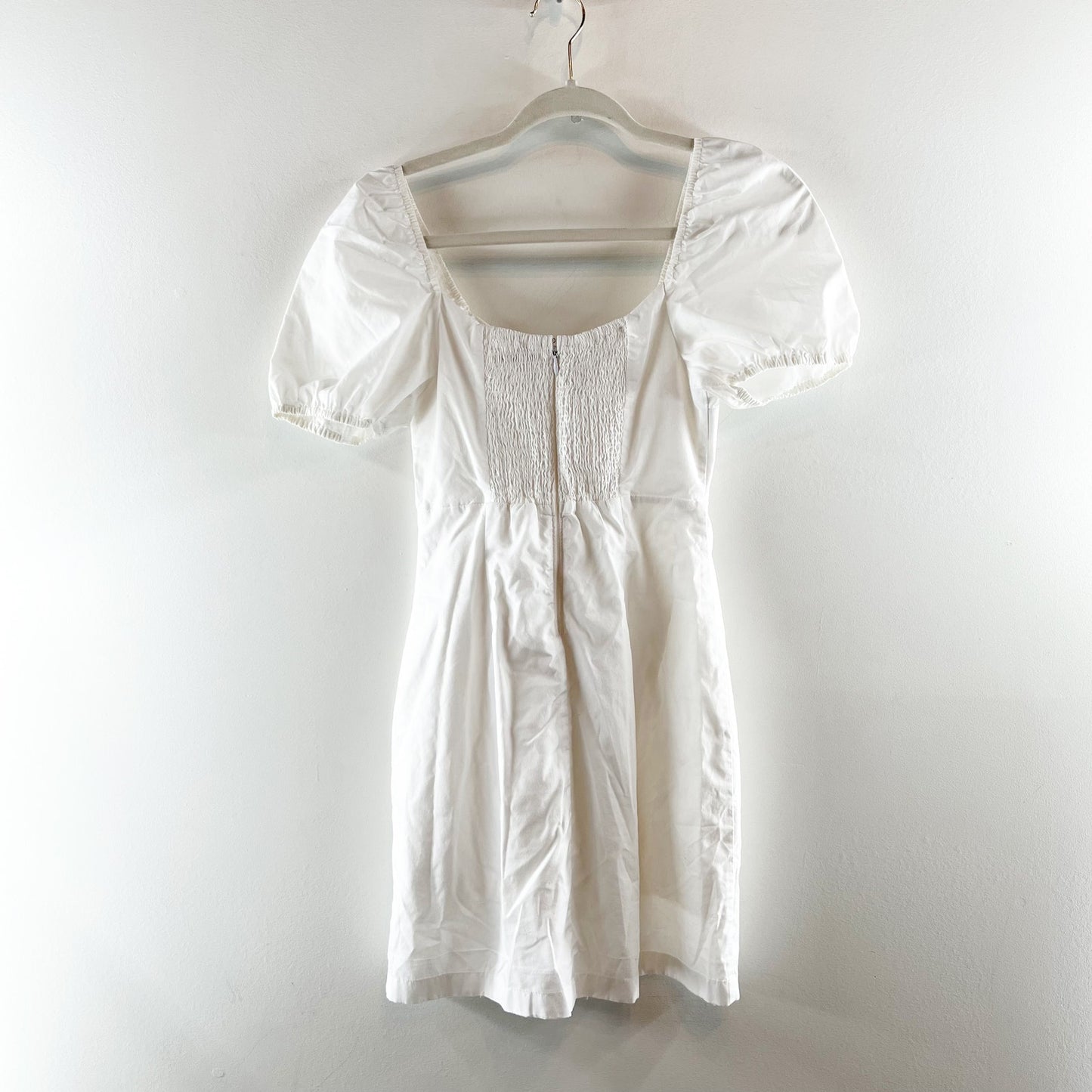 Abercrombie & Fitch Puffed Sleeve Sweetheart Neck Poplin Mini Dress White XS