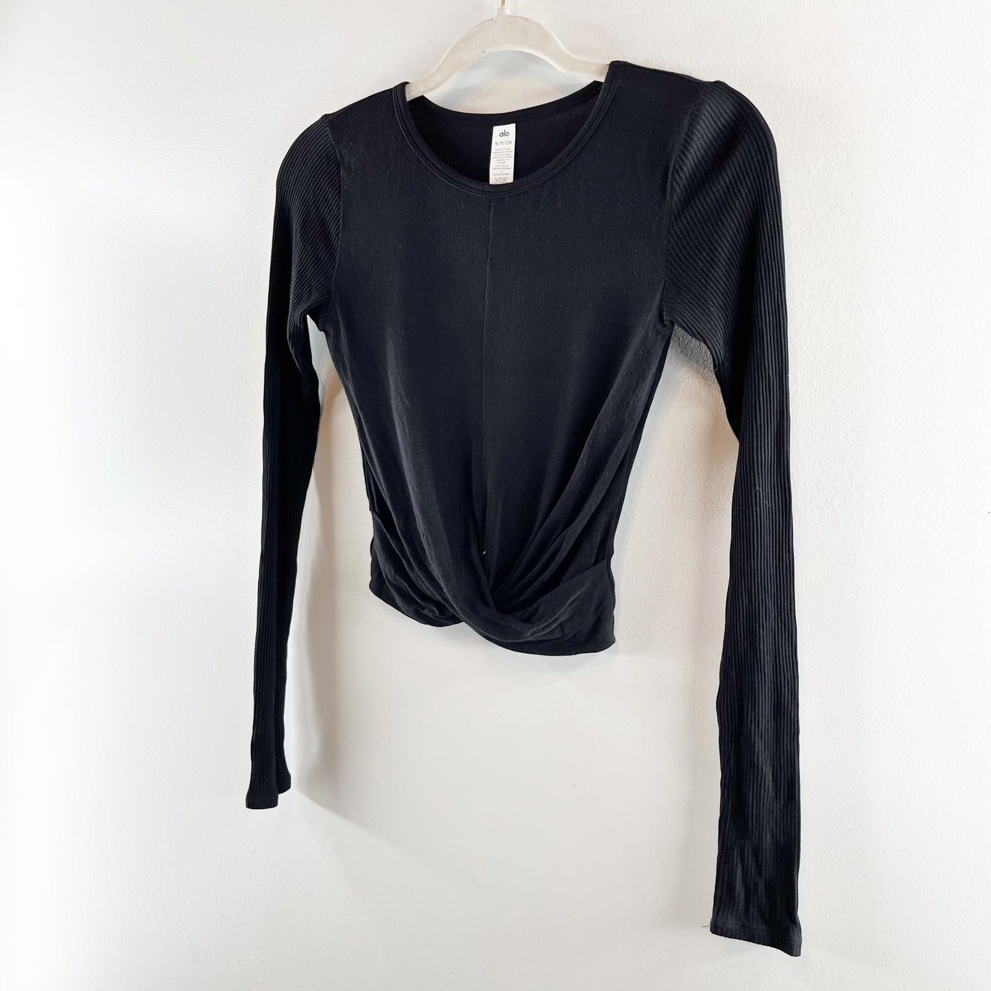 Alo Yoga Cover Long Sleeve Twist Front Top Black Small