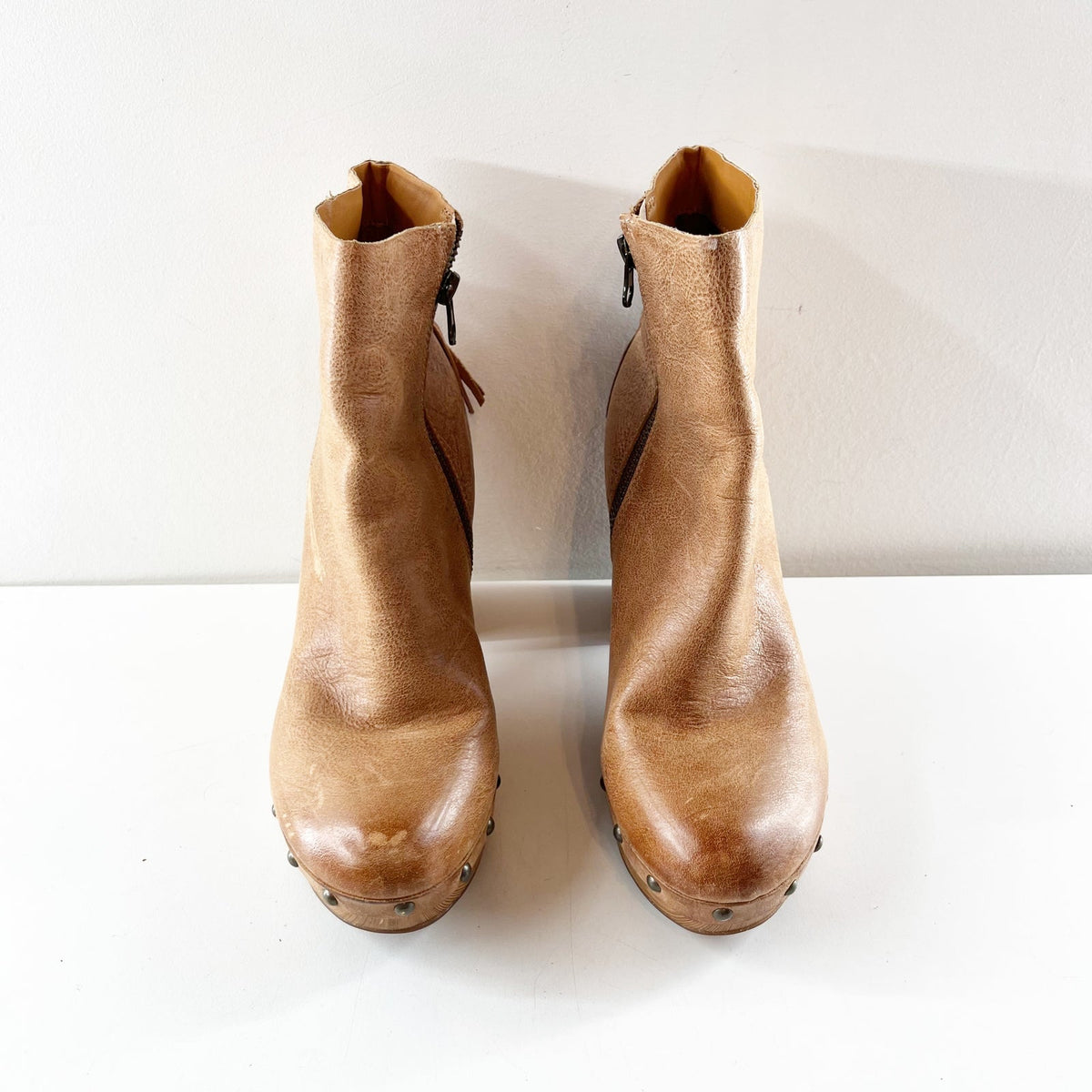 Kork-Ease Dianna Leather Block Heel Ankle Clog Booties Boots Light Brown 8