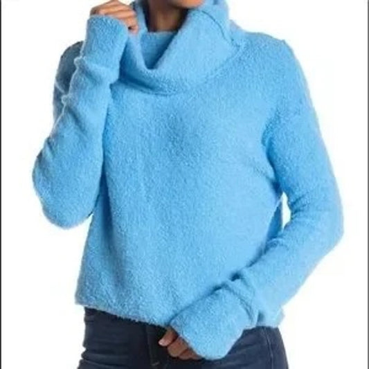 Free People Stormy Cropped Turtleneck Pullover Sweater Blue XS