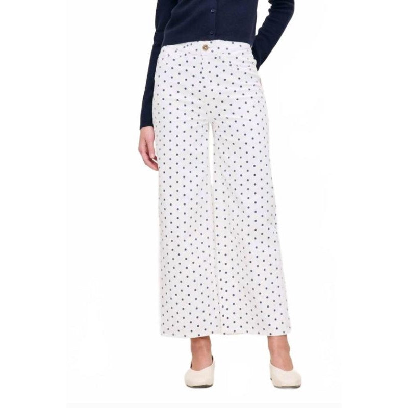 DL1961 Hepburn Polka Dot High Waisted Cropped Wide Leg Jeans Marine Dots 28