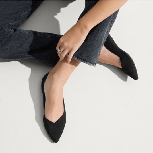Rothy's Comfortable Soft Flexible The Point Slip On Knit Flats Black Solid 6.5