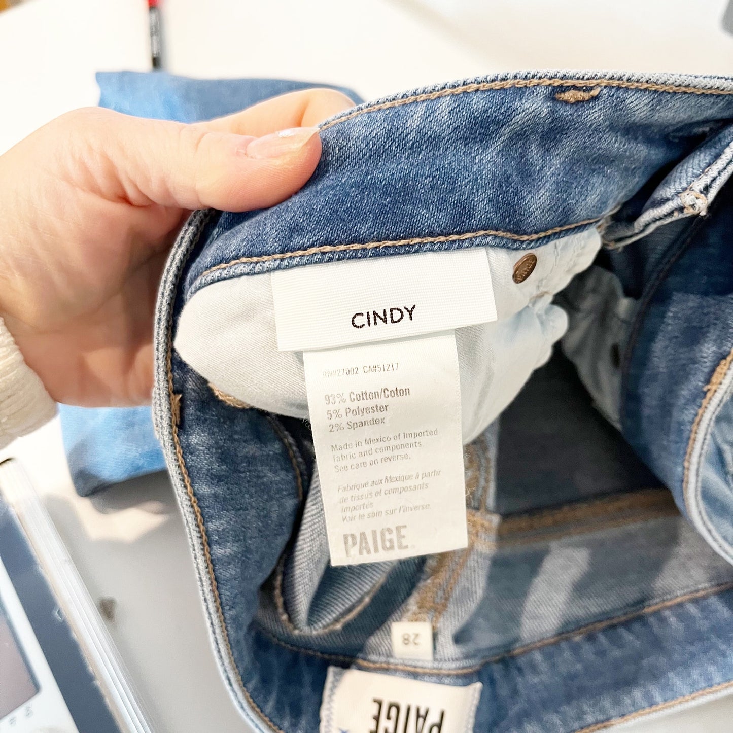 Paige Cindy Mel Destroyed Raw Hem High Rise Straight Leg Jeans Blue 28 / 6