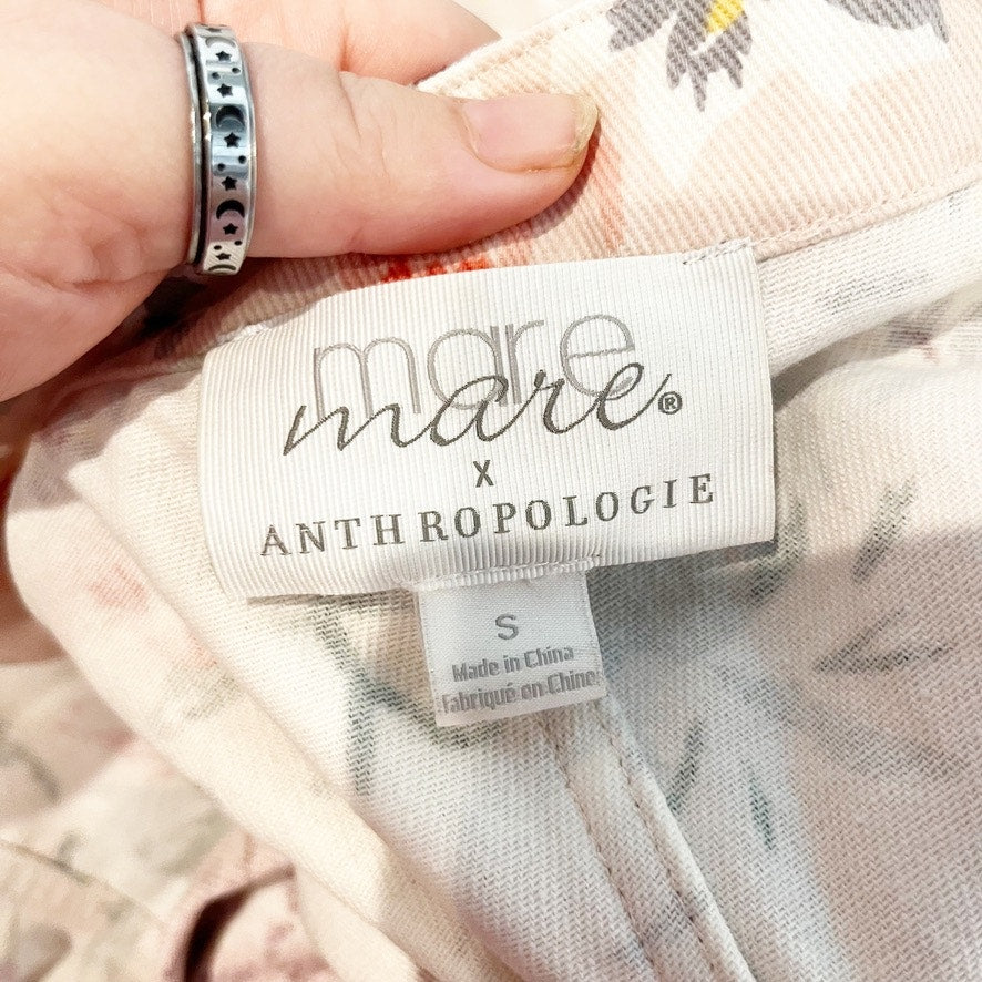 Mare Mare Anthropologie Cotton Twill Floral Mini Shirt Dress Light Pink Small