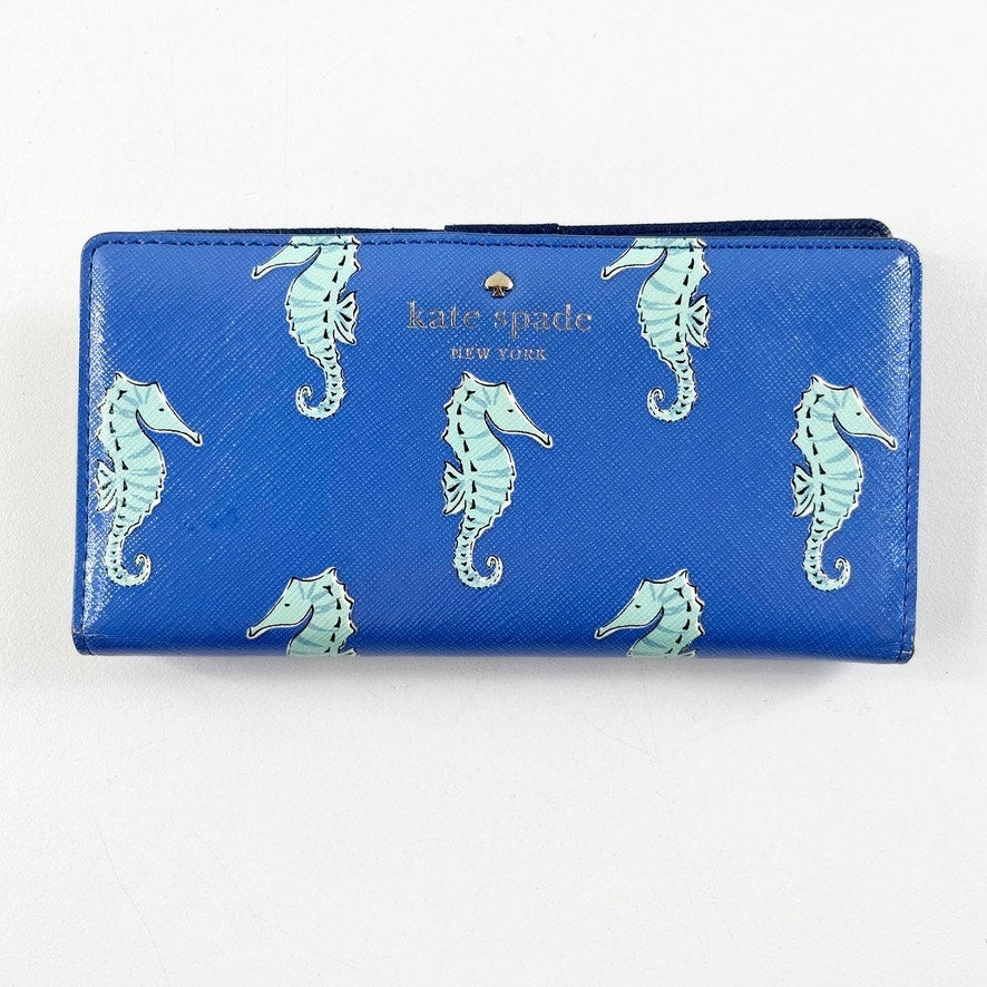 Kate Spade New York Cedar Street Seahorse Stacy Leather Wallet Blue