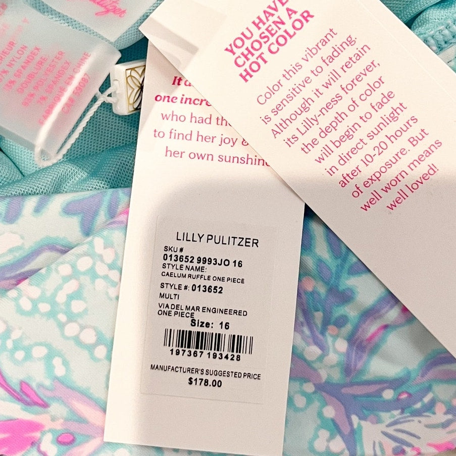 Lilly Pulitzer Caelum Ruffle One Shoulder One Piece Swimsuit Blue 16