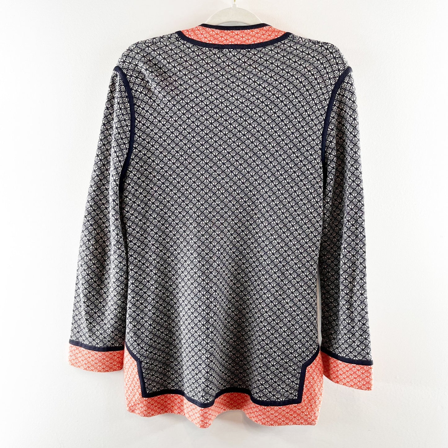 Tory Burch Colorblock Geometric Knit Tunic Sweater Top Blue Orange Small