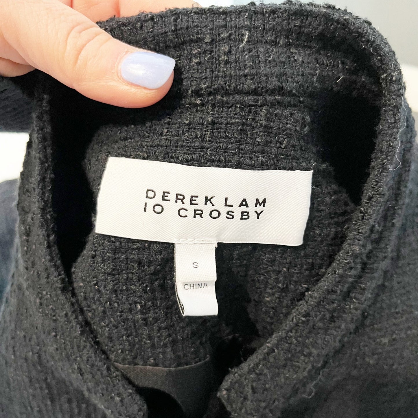 Derek Lam 10 Crosby Short Sleeve Cropped Tweed Blazer Jacket Black Small