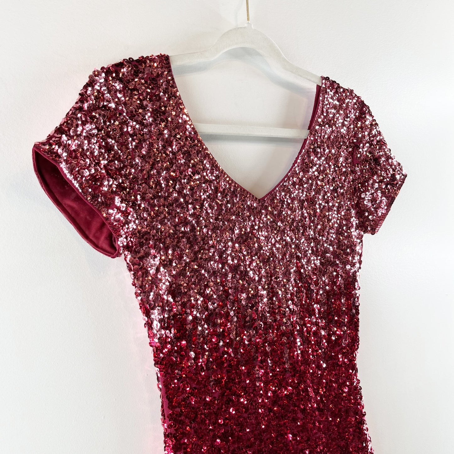 Maner Ombre Sequin Short Sleeve Bodycon Mini Dress Pink Red Black Small