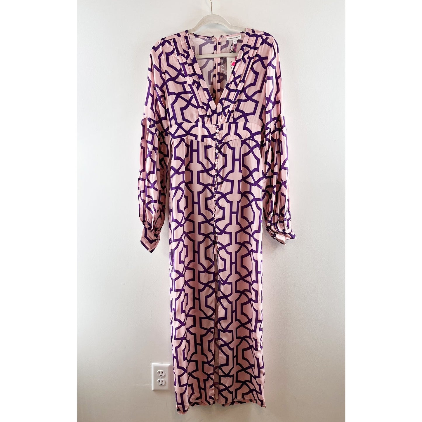 Alexandra Miro Gaia Long Sleeve Button Front Maxi Dress Moroccan Tile Pink Small