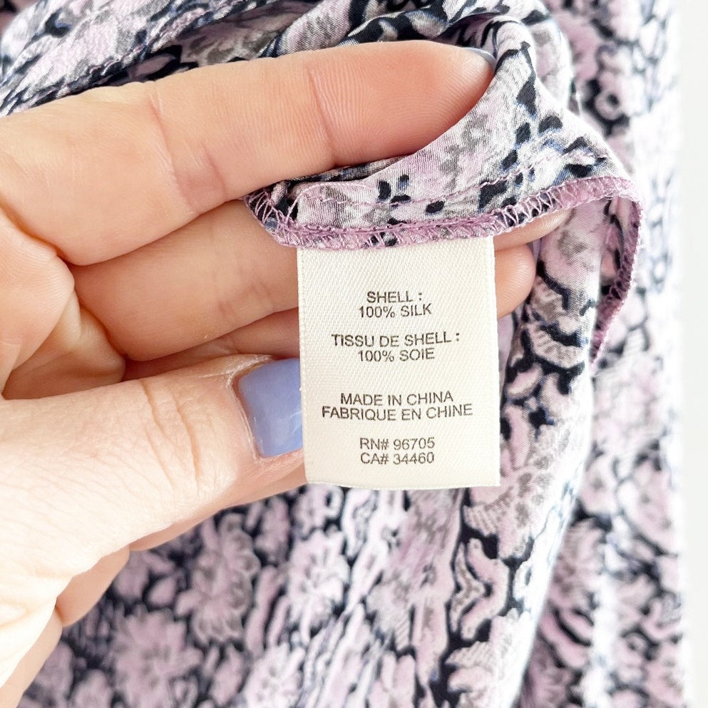 Rebecca Taylor Long Sleeve Printed V Neck Silk Blouse Top Pink Blue 4
