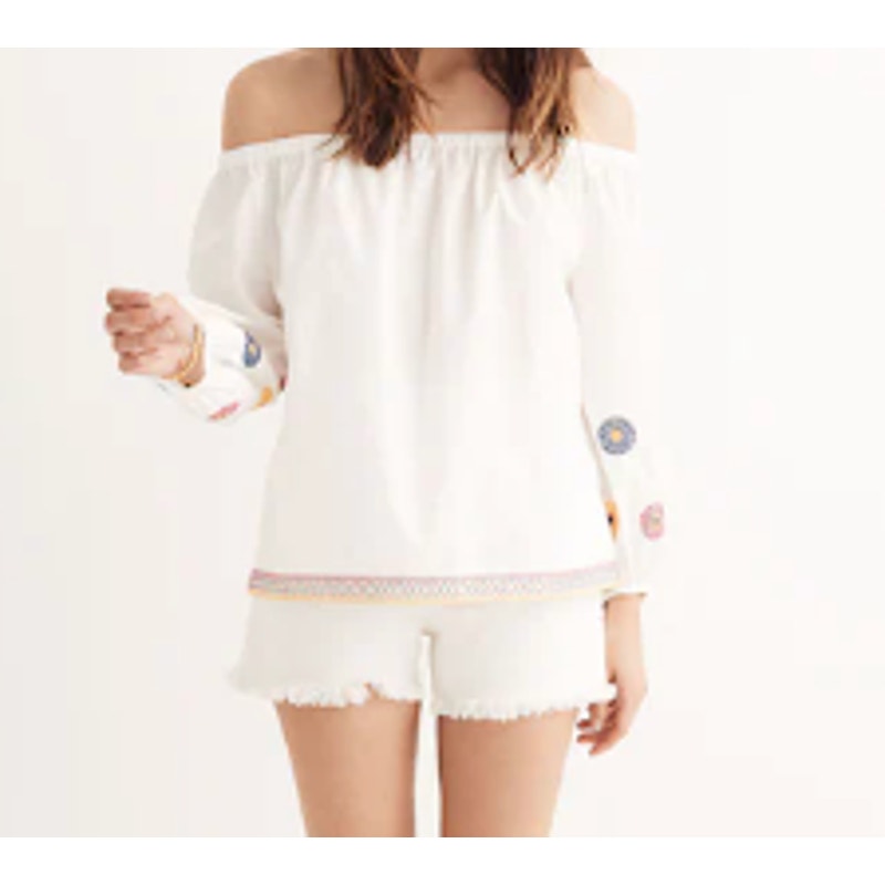 Madewell Embroidered Off The Shoulder Cotton Blouse Top White XS
