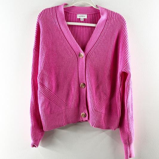 Evereve Long Sleeve Button Up Ribbed Cotton Cardigan Sweater Pink XS