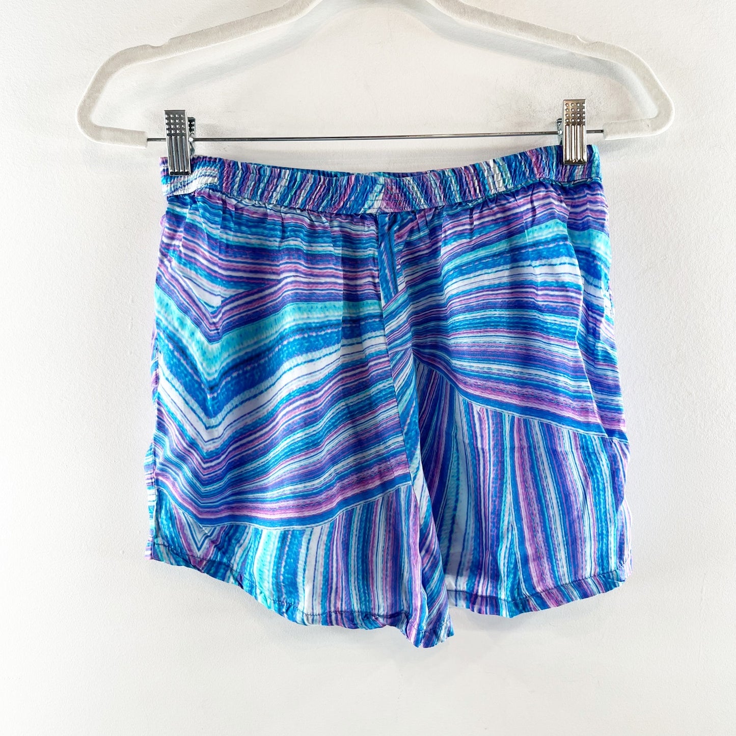 Frankies Bikinis Fifi Satin Striped Sustainable Swinwear Shorts Shimmy Blue S