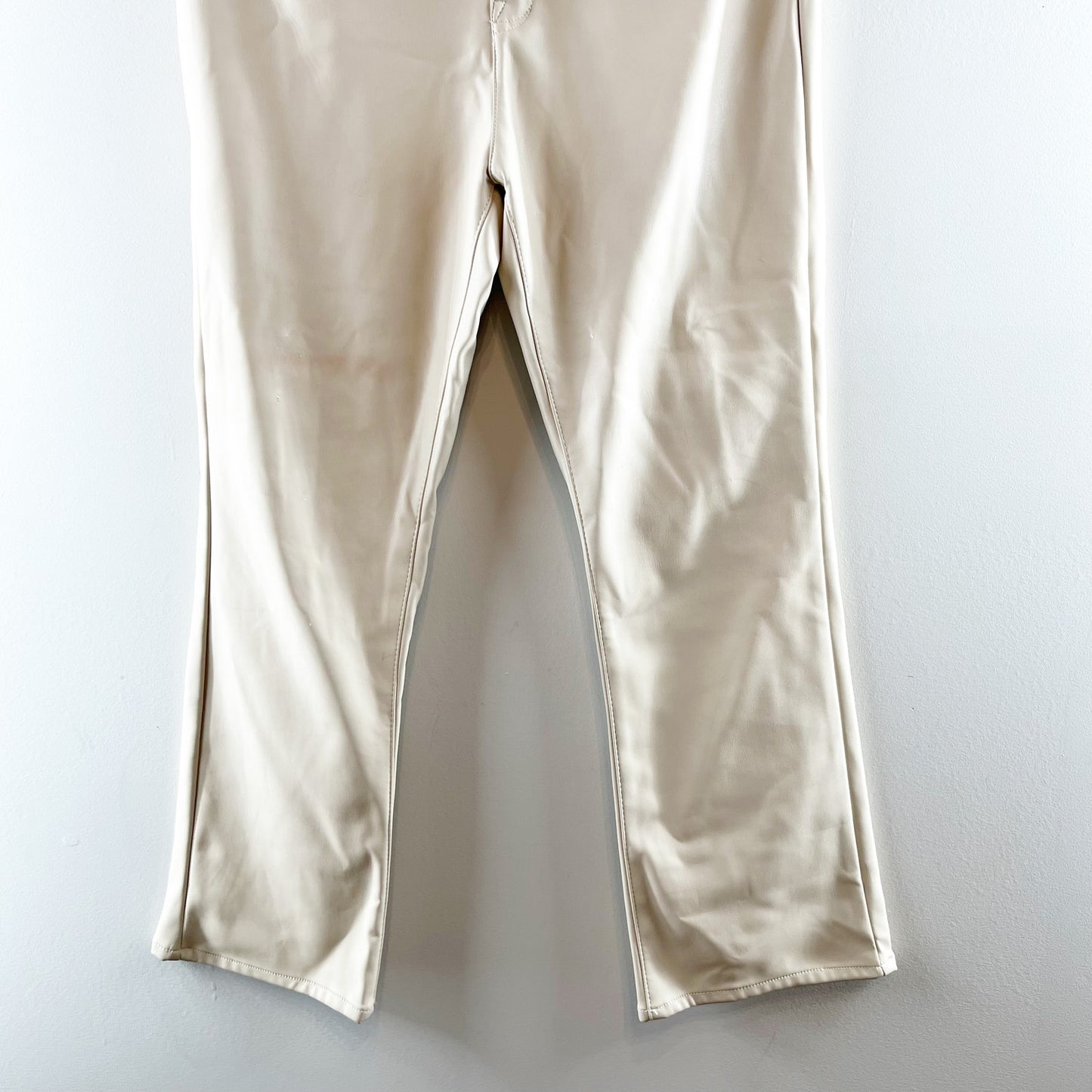 ZARA High Rise Faux Leather Cropped Boot Flare Pants Cream 6