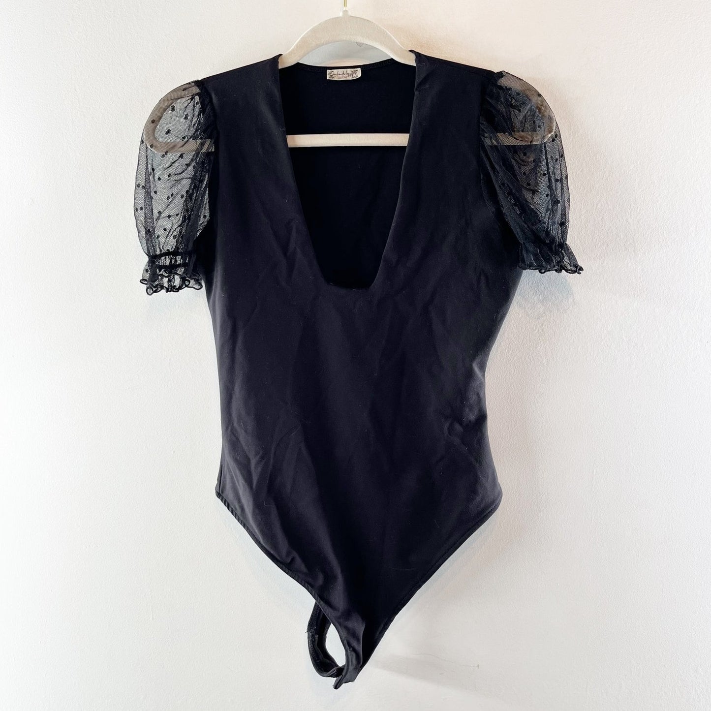 Free People Puff Sheer Short Sleeve Bodysuit Black XS
