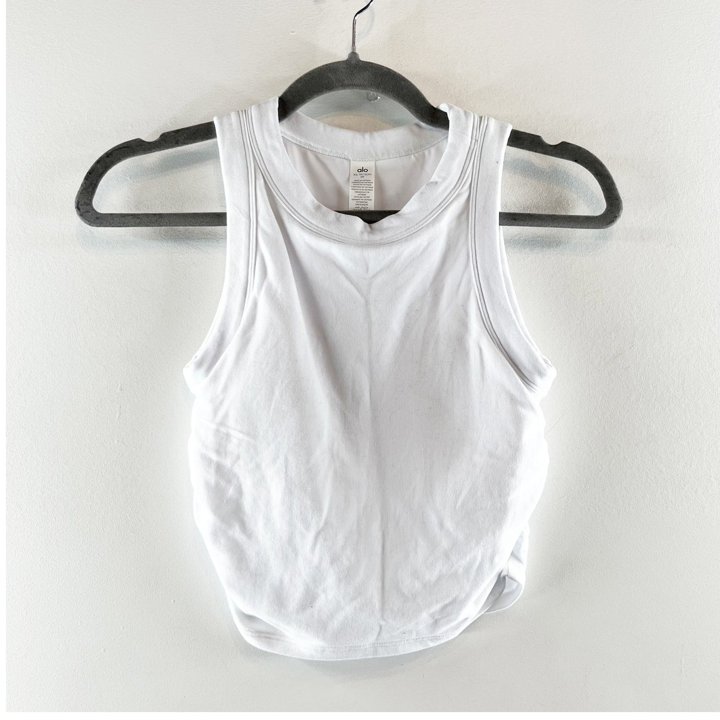 Alo Sway Bra Tank Top Ruched Sides High Neck Sleeveless White XS
