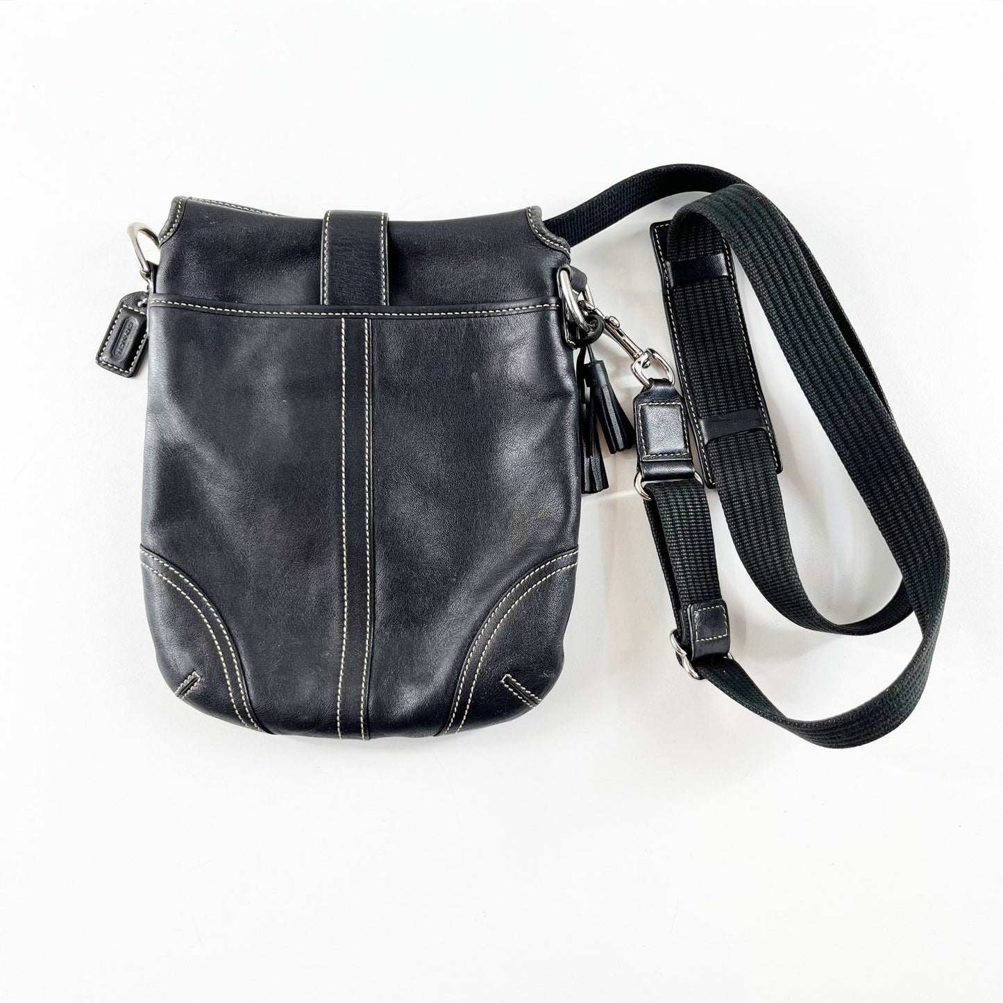 Vintage Coach Black Leather Soho Buckle Flap Crossbody Bag