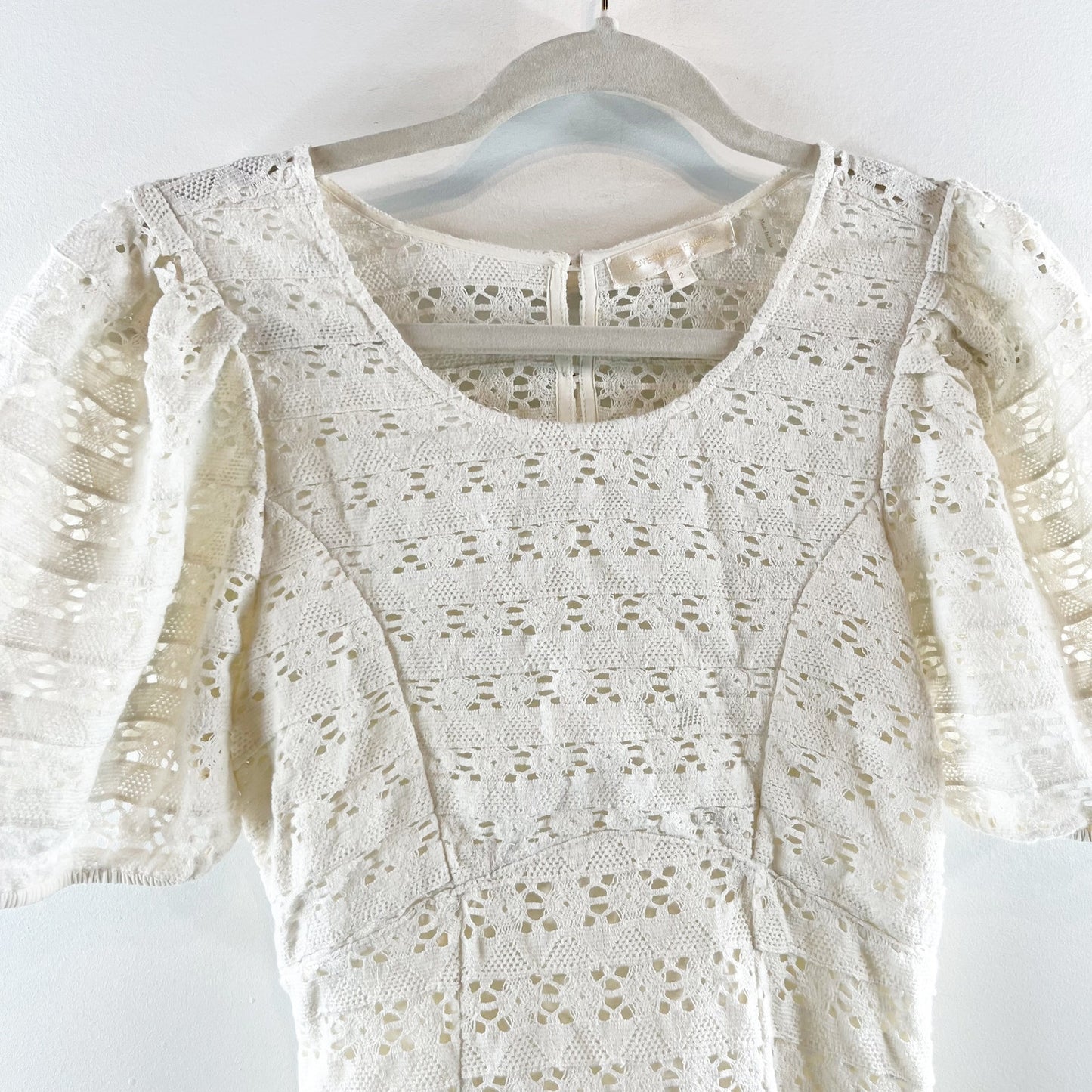 LoveShackFancy Apollo Lace Short Puff Sleeve Cotton Mini Dress White 2