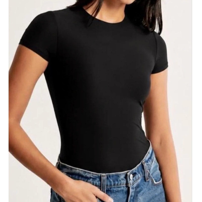 Abercrombie Crewneck Short Sleeve Bodysuit Black Medium