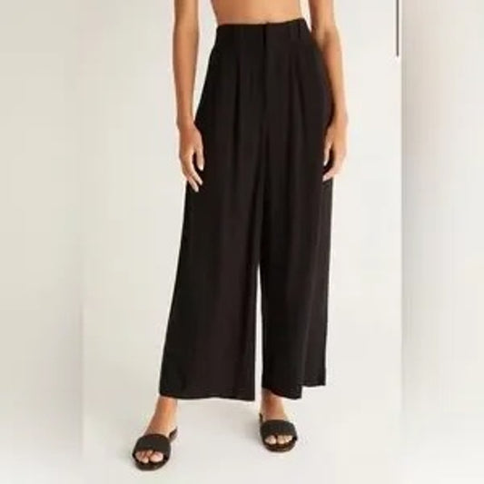 Z Supply High Rise Wide Leg Farrah Linen Blend Pants Trousers Black XS