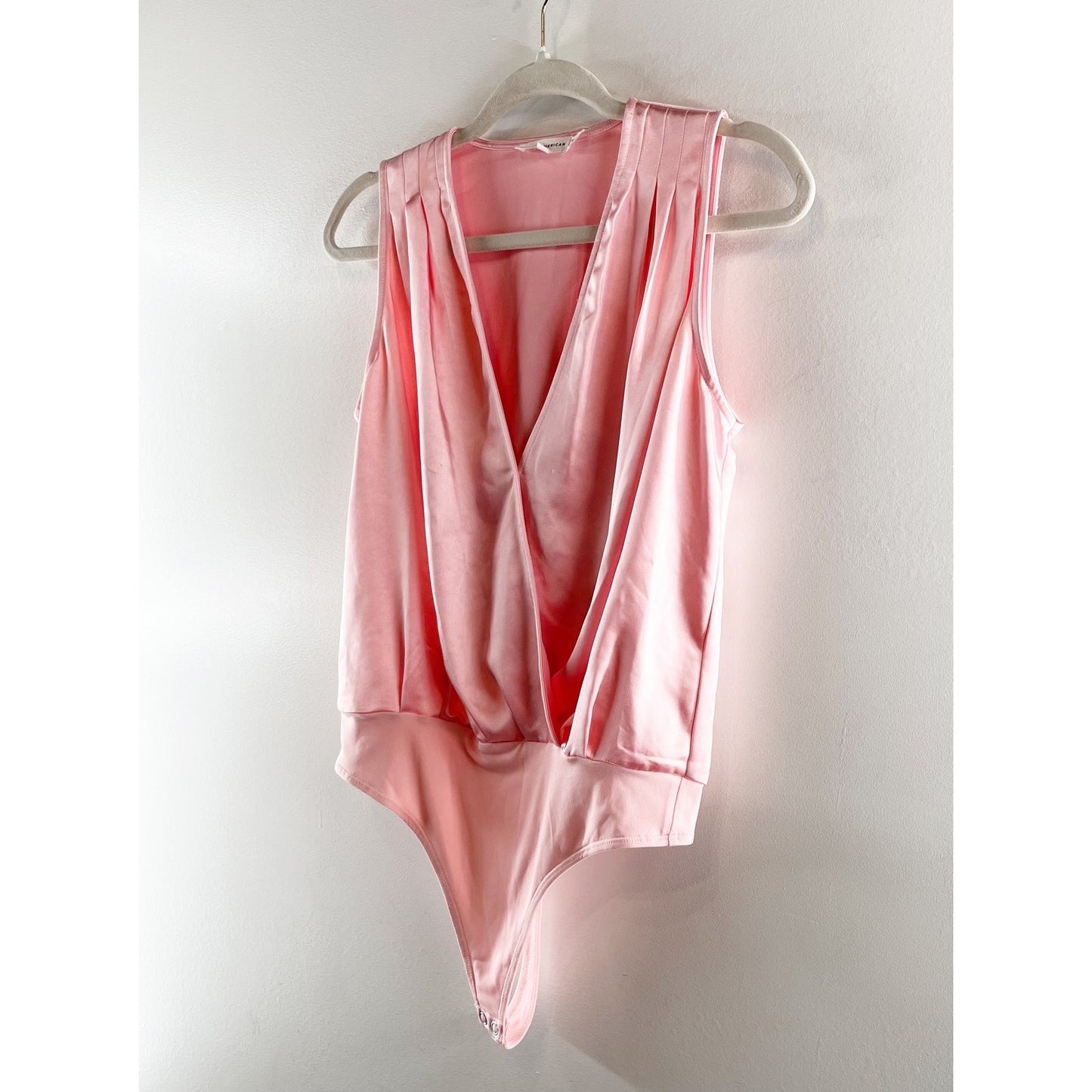 Good American Washed Satin Sleeveless Wrap Bodysuit Tank Top Bubble Pink 0