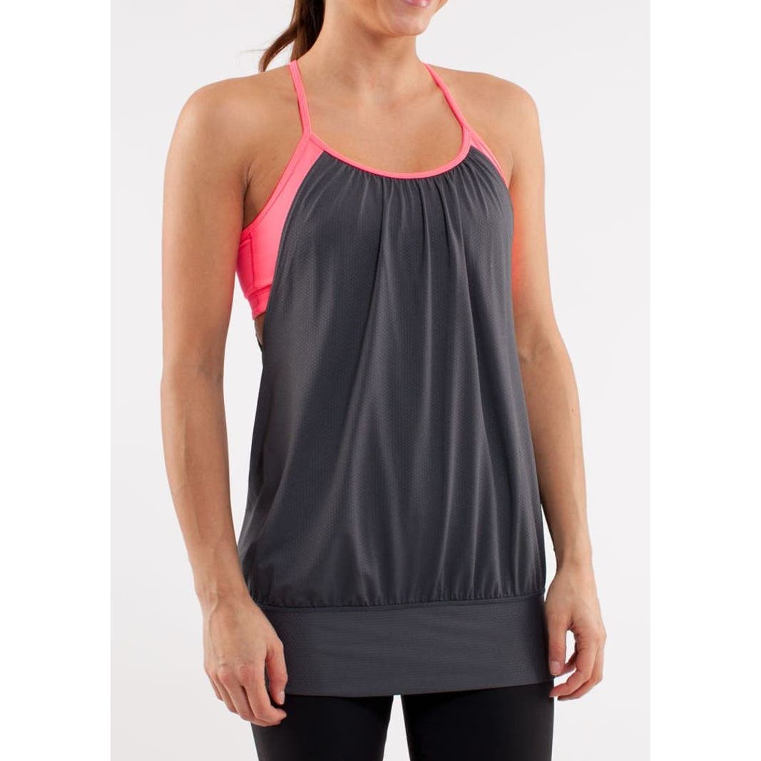 Lululemon 2 in 1 Bra No Limit Tank Top Coal Gray Flash Pink 6