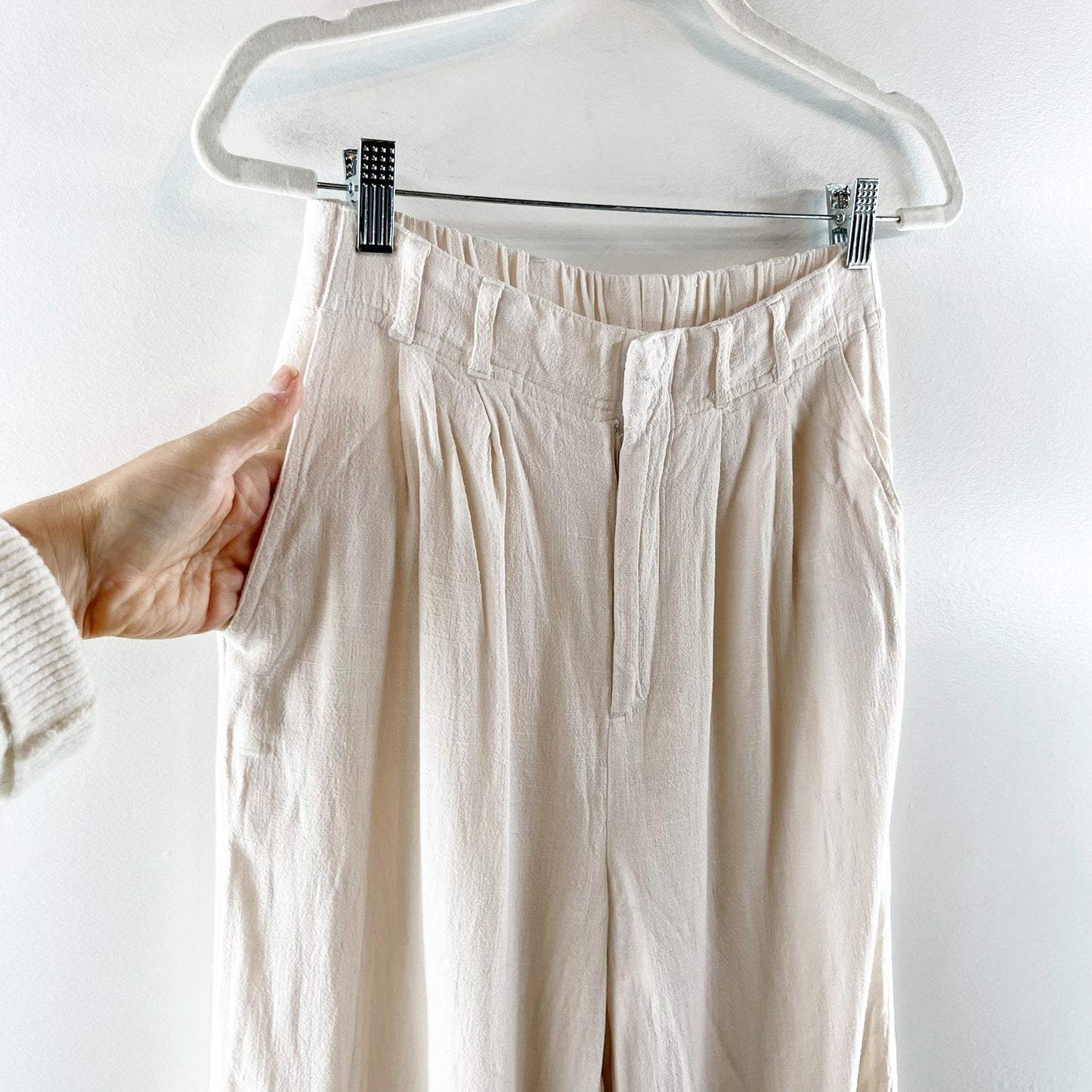 Z Supply High Rise Wide Leg Farrah Linen Blend Pants Trousers Cream Ivory Small