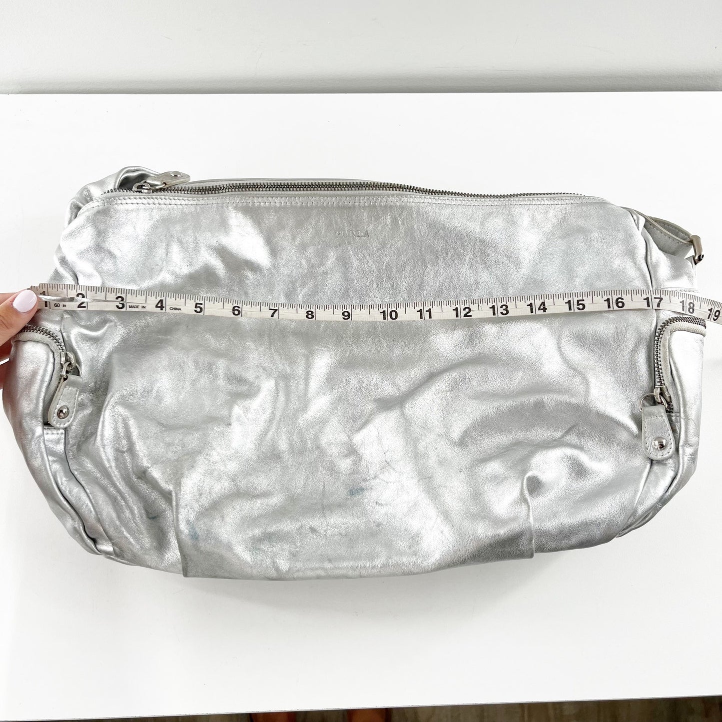 Furla Shoulder Bag Purse Metallic Silver